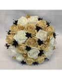 Beau Bouquet de mariée Rond avec des Roses noires, caramel et or