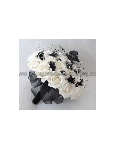 Bouquet mariée noir, blanc et argent papillon