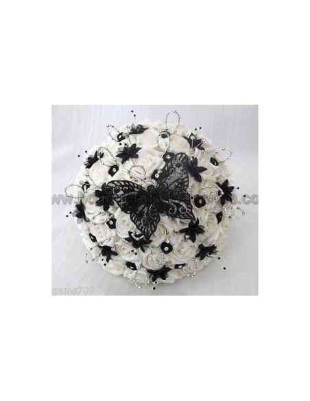 Bouquet mariée noir et argent avec papillon et diamants fantaise