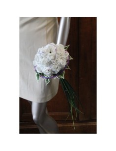 Bouquet pour Mariage couleur parme/blanc avec tiges vertes