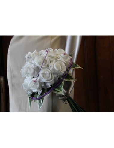 Bouquet pour Mariage couleur parme/blanc avec tiges vertes