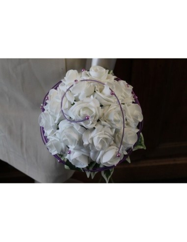 Bouquet pour Mariage couleur parme/blanc avec tiges vertes