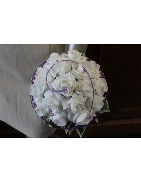Bouquet pour Mariage couleur parme/blanc avec tiges vertes