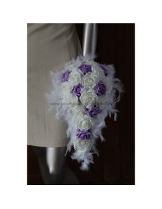 Splendide Bouquet de mariage Cascade avec roses blanc et parme