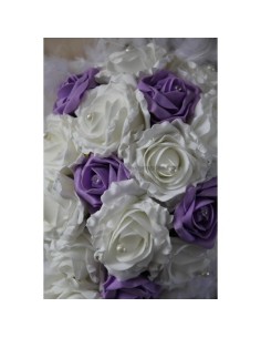 Splendide Bouquet de mariage Cascade avec roses blanc et parme 2