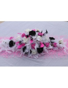Bouquet de table pour mariage thème fuchsia noir et blanc