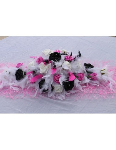 Bouquet de table fuschia noir et blanc plumes