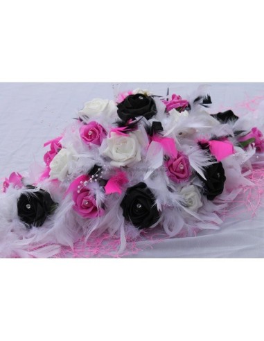 Bouquet de table pour mariage thème fuchsia noir et blanc
