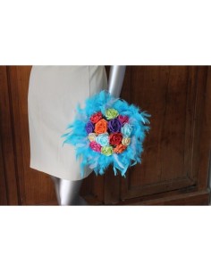 Bouquet de la mariée thème Arc en ciel avec plumes et perles!