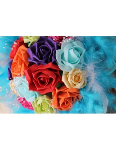 Bouquet de la mariée thème Arc en ciel avec plumes et perles!
