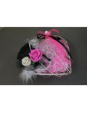 Coussin d\'alliances personnalisé en forme de cœur argent,noir,fuchsia
