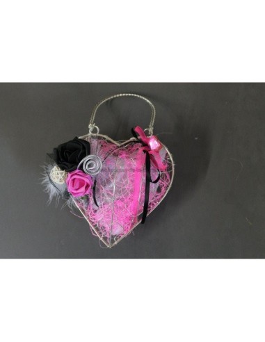 Coussin d'alliances personnalisé en forme de cœur argent,noir,fuchsia