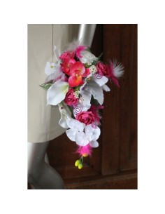 Bouquet Mariée Fleurs Tombant orchidée blanc et fuchsia