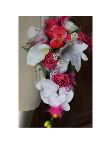 Bouquet Mariée Fleurs Tombant orchidée blanc et fuchsia