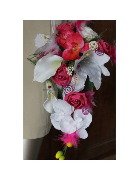Bouquet Mariée Fleurs Tombant orchidée blanc et fuchsia