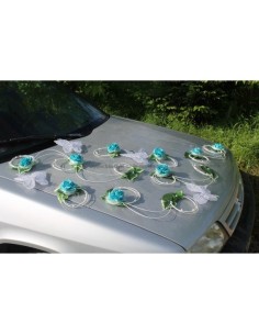 Décoration de voiture pour mariage thème turquoise avec papillons