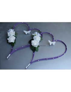Décoration de voiture de mariage thème violet avec des papillons