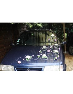 Décoration de voiture des mariés originale thème parme