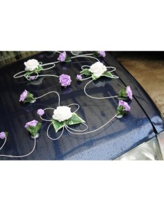 Décoration de voiture des mariés originale thème parme 2