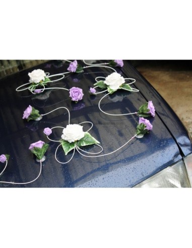 Décoration de voiture des mariés originale thème parme