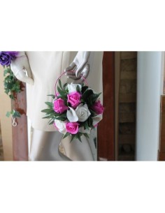 Elegant Bouquet de la mariee Sac à Main thème fuchsia et blanc