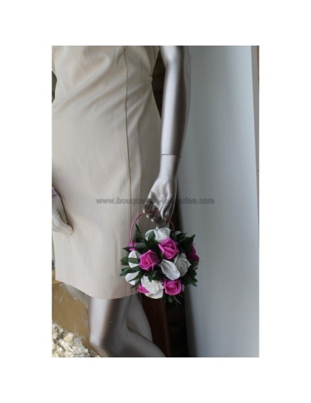 Elegant Bouquet de la mariee Sac à Main thème fuchsia et blanc