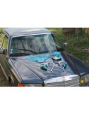 Composition de voiture de mariage chapeau voile et coeurs turquoise