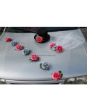 Fleurs mariage chapeau voile et roses thème gris et fuchsia