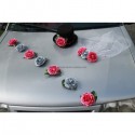 Fleurs mariage chapeau voile et roses thème gris et fuchsia
