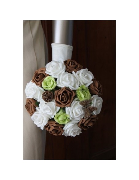 Bouquet mariée Rond thème Anis avec roses chocolat, papillon