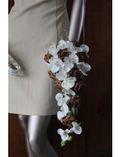 Bouquet de Mariée Tombant thème Orchidée chocolat ou bordeaux