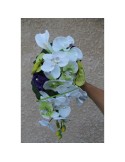 Bouquet Fleurs Mariage Cascade avec Orchidée Violet, Anis et Blanc