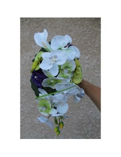 Bouquet Fleurs Mariage Cascade avec Orchidée Violet, Anis et Blanc