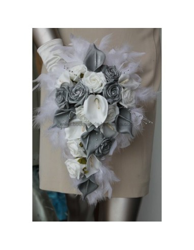 Bouquet fleurs mariage arums gris et blanc