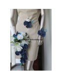 LOT Bouquet Mariée, Bracelet et Boutonnière Orchidée Bleu Royal