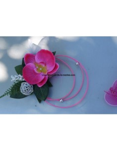 Composition voiture mariage fuchsia orchidée argent avec papillons 2