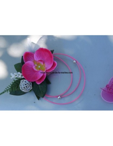 Composition voiture mariage fuchsia orchidée argent avec papillons