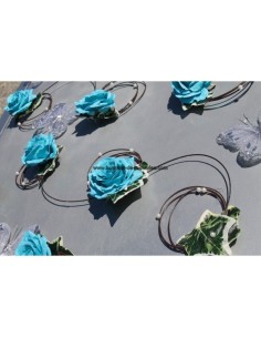 Décoration voiture de mariée turquoise-chocolat papillons 2