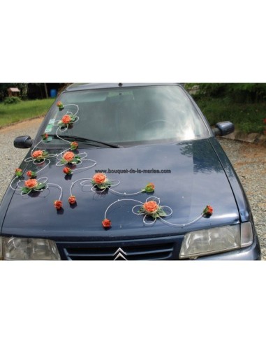 Décoration voiture mariage blanc et orange