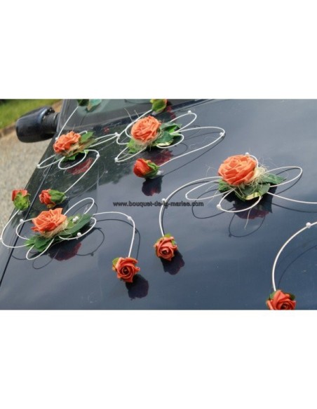 Décoration de voiture pour mariage thème blanc et orange