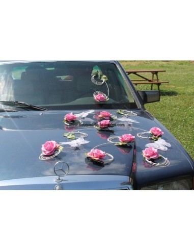 Décoration voiture mariage papillon rose tendre