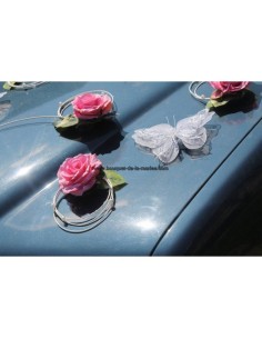 Décoration de voiture pour mariage thème papillon rose tendre 2