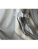 Unique Jarretière blanche et noir avec orchidée et rubans