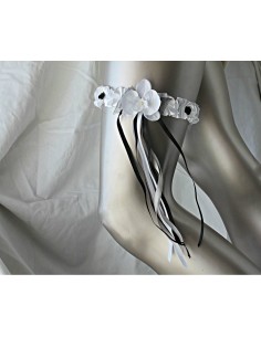 Unique Jarretière blanche et noir avec orchidée et rubans