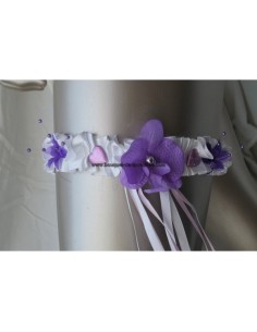 Jarretière de mariée couleur blanc, parme et violet avec orchidée 2