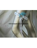 Jarretière blanche, turquoise, argent avec des rubans, tulle, perles
