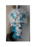 Bouquet Mariée et Boutonnière Lys et Plumes turquoises