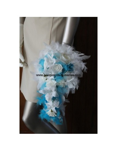 Bouquet Mariée et Boutonnière Lys et Plumes turquoises