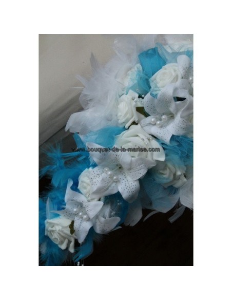 Bouquet Mariée et Boutonnière Lys et Plumes turquoises Bouquet Mariée et Boutonnière Lys et Plumes turquoises