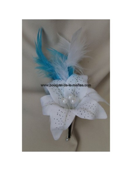 Bouquet Mariée et Boutonnière Lys et Plumes turquoises Bouquet Mariée et Boutonnière Lys et Plumes turquoises